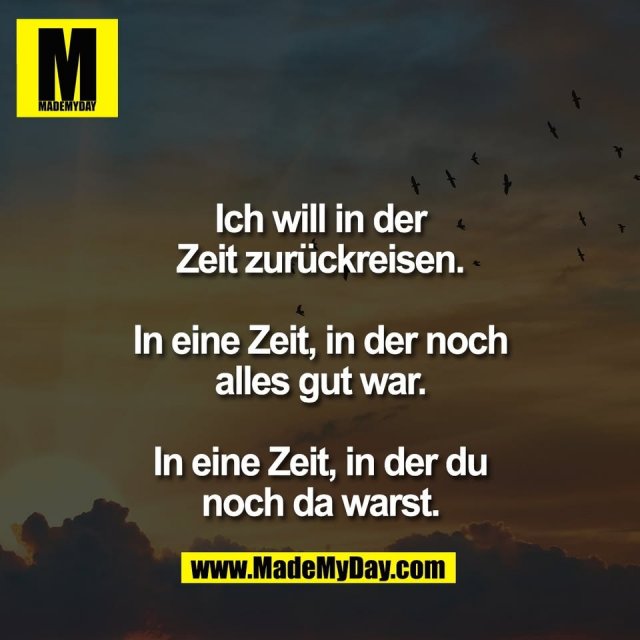 Ich will in der<br />
Zeit zurückreisen.<br />
<br />
In eine Zeit, in der noch<br />
alles gut war.<br />
<br />
In eine Zeit, in der du<br />
noch da warst.