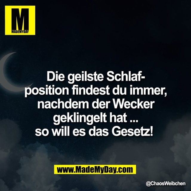 Die geilste Schlaf-<br />
position findest du immer,<br />
nachdem der Wecker<br />
geklingelt hat ...<br />
so will es das Gesetz!