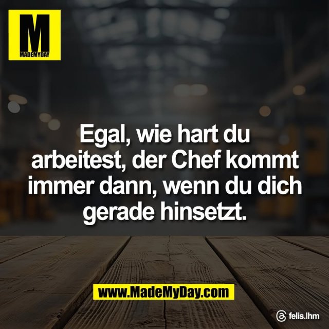 Egal, wie hart du<br />
arbeitest, der Chef kommt<br />
immer dann, wenn du dich<br />
gerade hinsetzt.<br />
<br />
Threads: felis.lhm