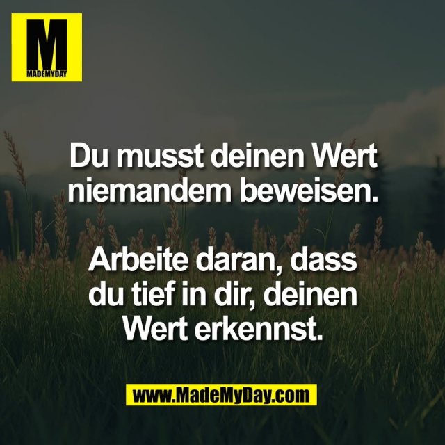 Du musst deinen Wert<br />
niemandem beweisen.<br />
<br />
Arbeite daran, dass<br />
du tief in dir, deinen<br />
Wert erkennst.