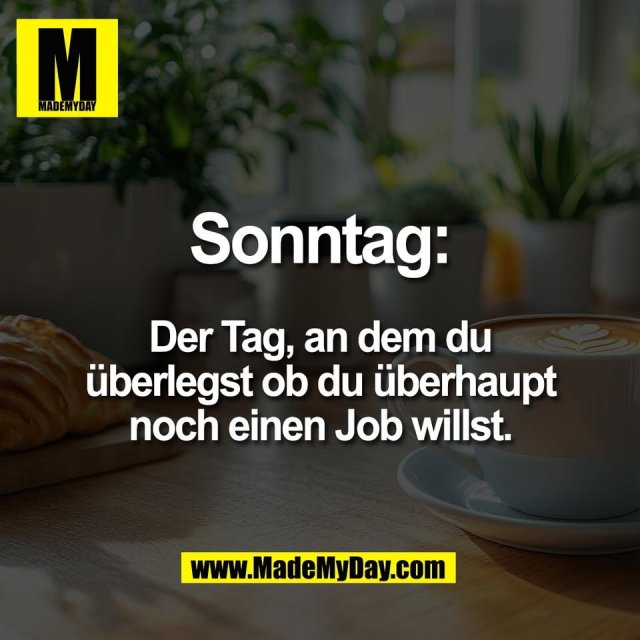 Sonntag:<br />
<br />
Der Tag, an dem du<br />
überlegst ob du überhaupt<br />
noch einen Job willst.