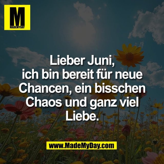 Lieber Juni,<br />
ich bin bereit für neue<br />
Chancen, ein bisschen<br />
Chaos und ganz viel<br />
Liebe.