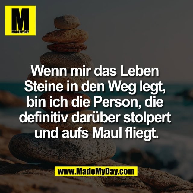 Wenn mir das Leben <br />
Steine in den Weg legt, <br />
bin ich die Person, die <br />
definitiv darüber stolpert <br />
und aufs Maul fliegt.