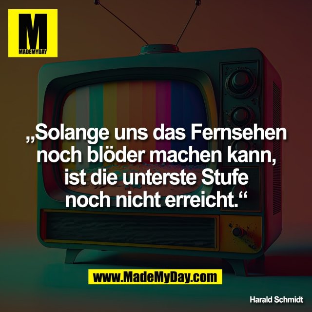 „Solange uns das Fernsehen<br />
noch blöder machen kann,<br />
ist die unterste Stufe<br />
noch nicht erreicht.“<br />
Harald Schmidt
