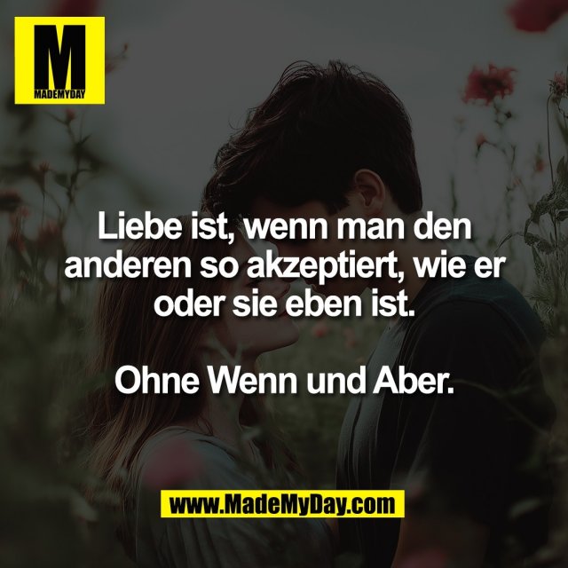 Liebe ist, wenn man den<br />
anderen so akzeptiert, wie er<br />
oder sie eben ist.<br />
<br />
Ohne Wenn und Aber.