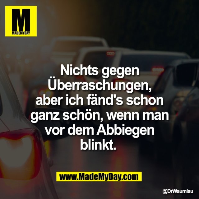 Nichts gegen<br />
Überraschungen,<br />
aber ich fänd's schon<br />
ganz schön, wenn man<br />
vor dem Abbiegen<br />
blinkt.