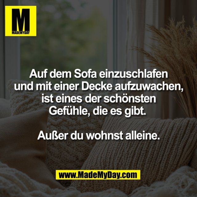 Auf dem Sofa einzuschlafen<br />
und mit einer Decke aufzuwachen,<br />
ist eines der schönsten<br />
Gefühle, die es gibt. <br />
<br />
Außer du wohnst alleine.