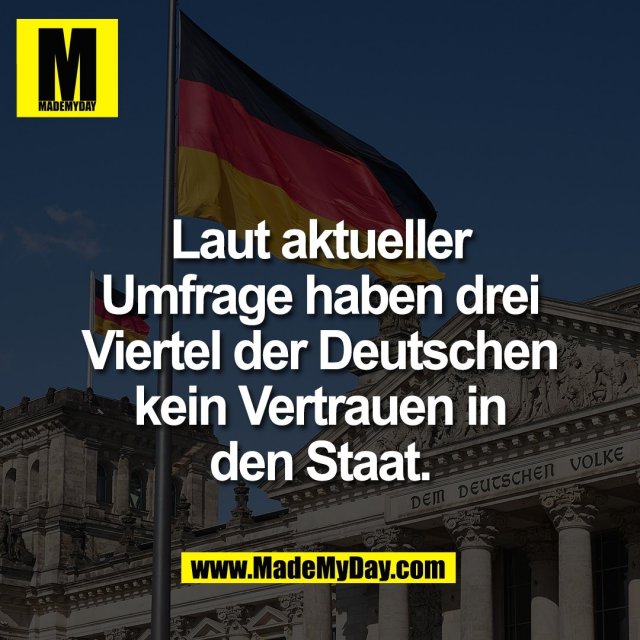Laut aktueller<br />
Umfrage haben drei<br />
Viertel der Deutschen<br />
kein Vertrauen in<br />
den Staat.