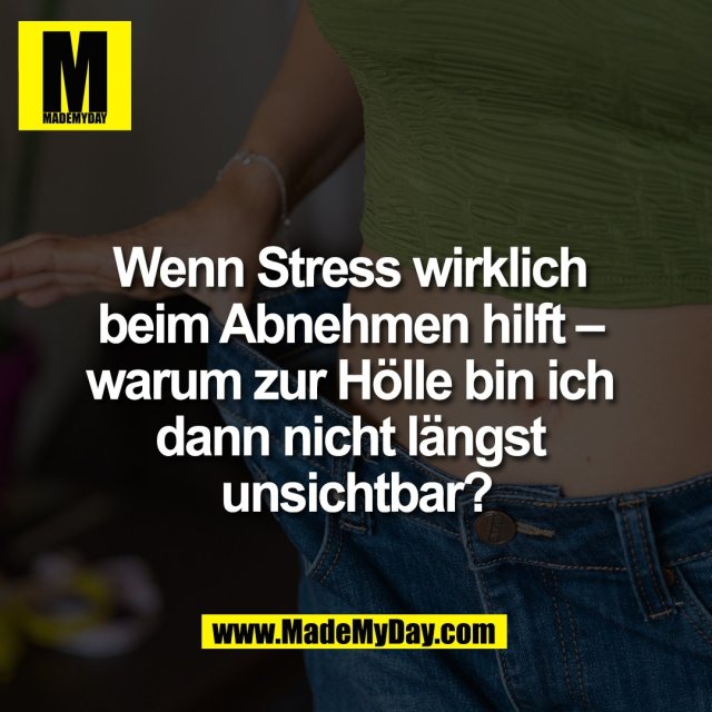 Wenn Stress wirklich <br />
beim Abnehmen hilft – <br />
warum zur Hölle bin ich <br />
dann nicht längst <br />
unsichtbar?