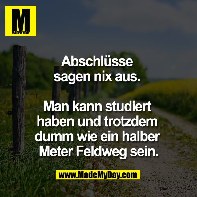 Abschlüsse <br />
sagen nix aus. <br />
<br />
Man kann studiert <br />
haben und trotzdem <br />
dumm wie ein halber <br />
Meter Feldweg sein.