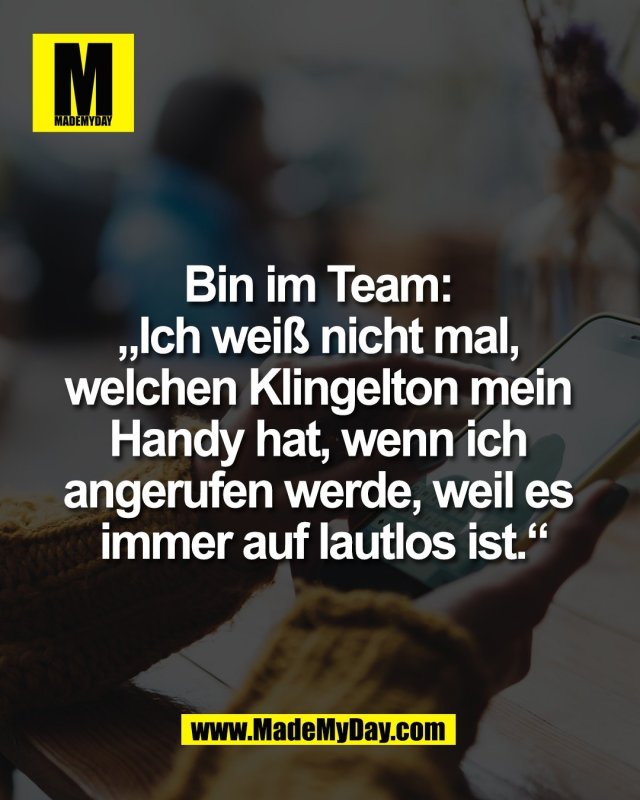 Bin im Team: <br />
&bdquo;Ich wei&szlig; nicht mal, <br />
welchen Klingelton mein <br />
Handy hat, wenn ich <br />
angerufen werde, weil es <br />
immer auf lautlos ist.&ldquo;