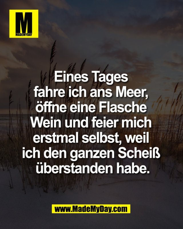 Eines Tages <br />
fahre ich ans Meer, <br />
&ouml;ffne eine Flasche <br />
Wein und feier mich <br />
erstmal selbst, weil <br />
ich den ganzen Schei&szlig; <br />
&uuml;berstanden habe.