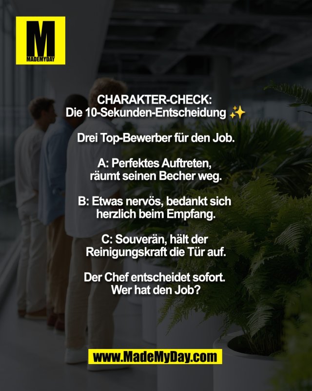 Sonntags-Gedanke: Es sind oft nicht die Zeugnisse, die entscheiden, wer wir wirklich sind. &acirc;&tilde;&bull;&iuml;&cedil; Der Chef sieht etwas, das in keinem Lebenslauf steht. Was meint ihr &acirc;&euro;&ldquo; wer hat den Job sicher und warum?