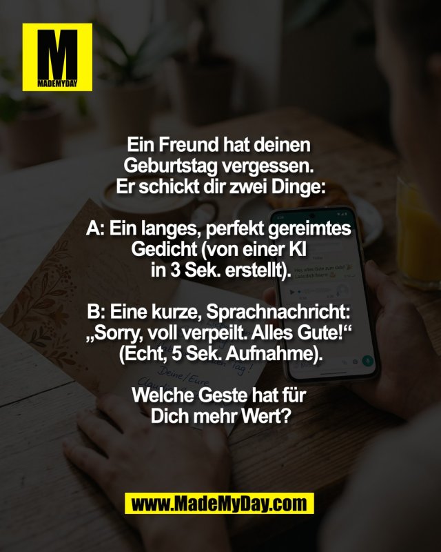 2026 kann uns die Technik alles abnehmen &acirc;&euro;&ldquo; sogar das Entschuldigen. &eth;&Yuml;&curren;&ndash; Aber f&Atilde;&frac14;hlt sich ein perfektes KI-Gedicht besser an als eine ehrliche, unperfekte Nachricht?