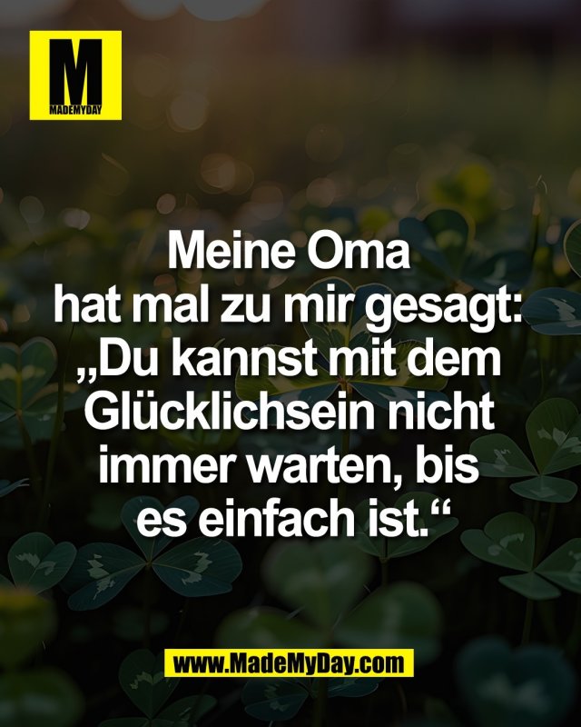 Meine Oma <br />
hat mal zu mir gesagt: <br />
&bdquo;Du kannst mit dem <br />
Gl&uuml;cklichsein nicht <br />
immer warten, bis <br />
es einfach ist.&ldquo;