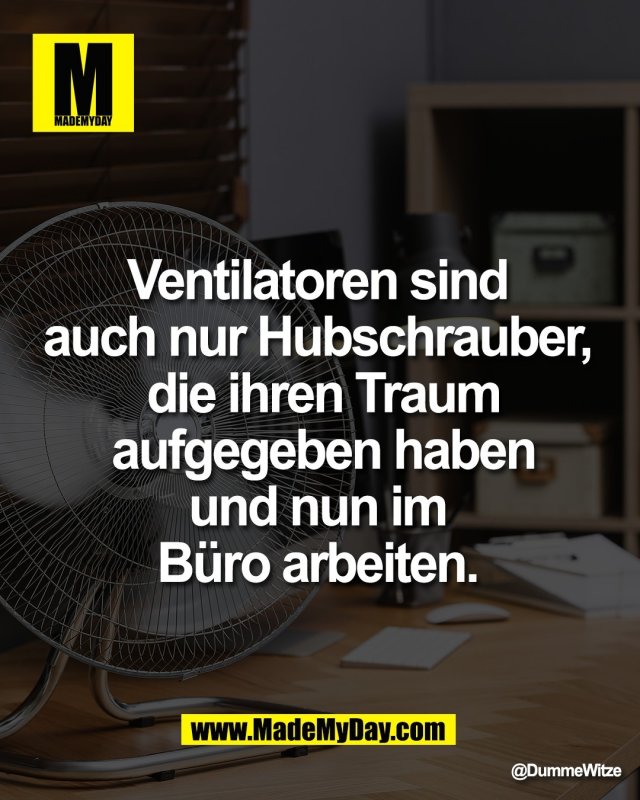 Ventilatoren sind <br />
auch nur Hubschrauber, <br />
die ihren Traum aufgegeben <br />
haben und nun im <br />
B&uuml;ro arbeiten.