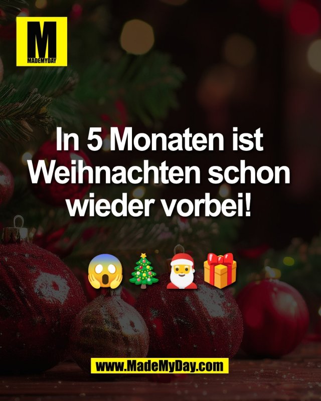 In 5 Monaten ist <br />
Weihnachten schon <br />
wieder vorbei! <br />
<br />
😱🎄🎅🎁