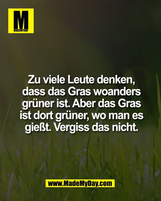 Zu viele Leute denken,<br />
dass das Gras woanders<br />
gr&uuml;ner ist. Aber das Gras<br />
ist dort gr&uuml;ner, wo man es<br />
gie&szlig;t. Vergiss das nicht.