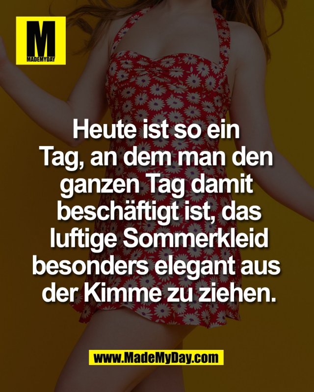 Heute ist so ein <br />
Tag, an dem man den <br />
ganzen Tag damit <br />
besch&auml;ftigt ist, das<br />
luftige Sommerkleid<br />
besonders elegant aus <br />
der Kimme zu ziehen.