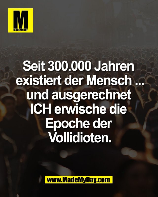 Seit 300.000 Jahren <br />
existiert der Mensch ...<br />
und ausgerechnet <br />
ICH erwische die <br />
Epoche der <br />
Vollidioten.