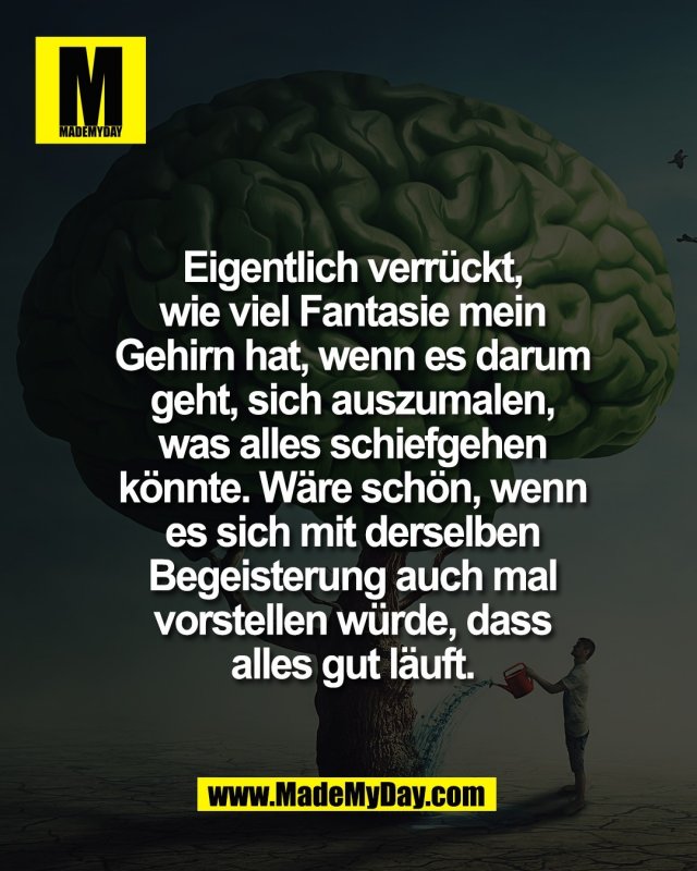 Eigentlich verr&uuml;ckt,<br />
wie viel Fantasie mein<br />
Gehirn hat, wenn es darum<br />
geht, sich auszumalen,<br />
was alles schiefgehen<br />
k&ouml;nnte. W&auml;re sch&ouml;n, wenn<br />
es sich mit derselben<br />
Begeisterung auch mal<br />
vorstellen w&uuml;rde, dass<br />
alles gut l&auml;uft.
