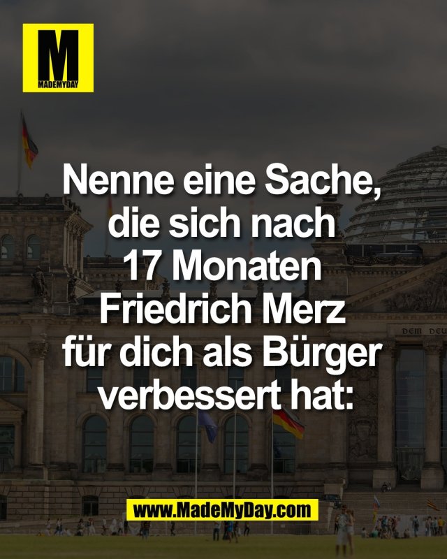 Nenne eine Sache, <br />
die sich nach <br />
17 Monaten <br />
Friedrich Merz <br />
f&uuml;r dich als B&uuml;rger <br />
verbessert hat: